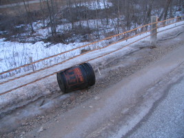 black bucket in road